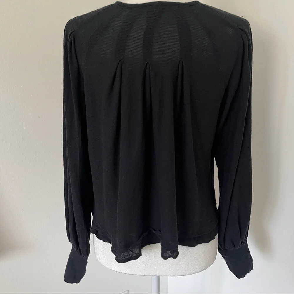 Free People Puff Sleeve Boho black blouse top oversized Sz M *C15